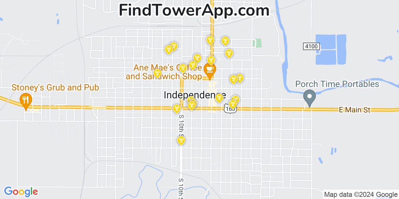 Verizon 4G/5G cell tower coverage map Independence, Kansas