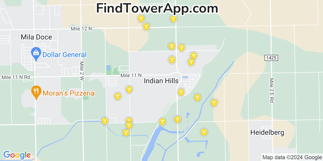 AT&T 4G/5G cell tower coverage map Indian Hills, Texas