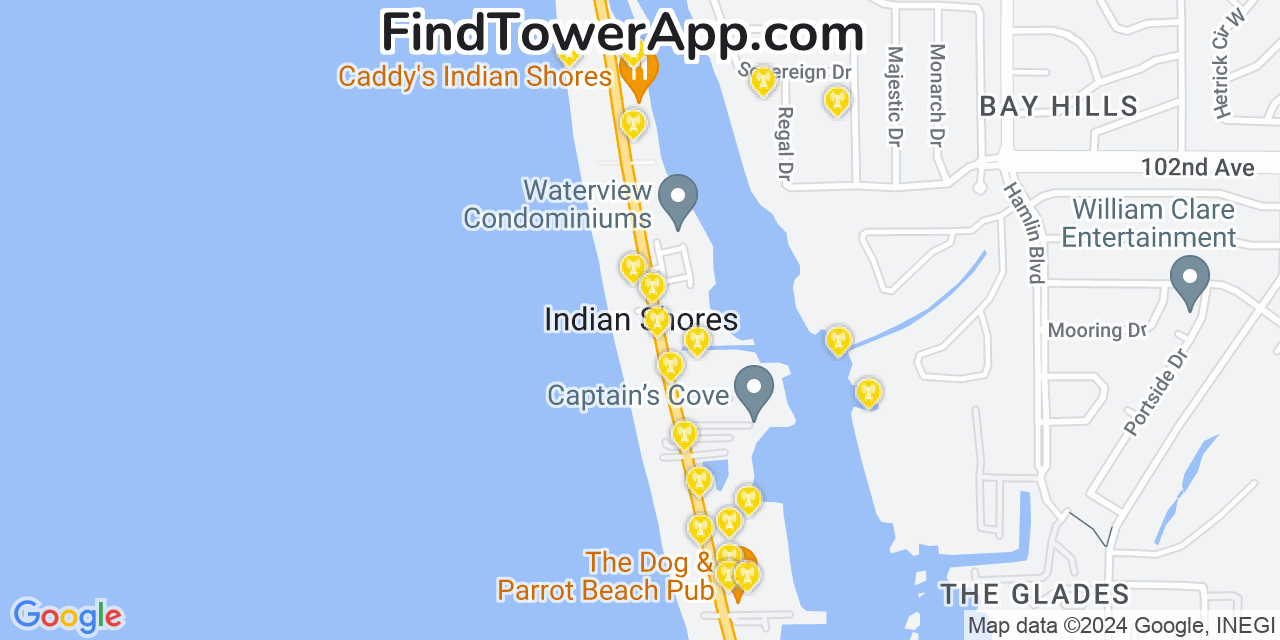 AT&T 4G/5G cell tower coverage map Indian Shores, Florida