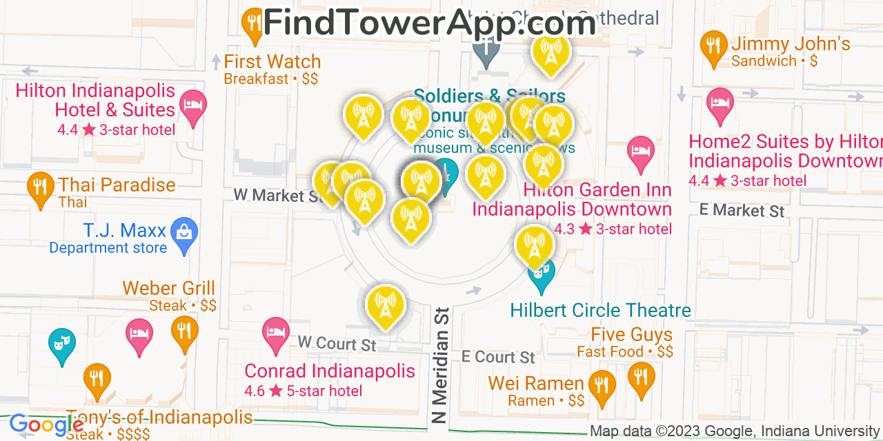 Verizon 4G/5G cell tower coverage map Indianapolis, Indiana