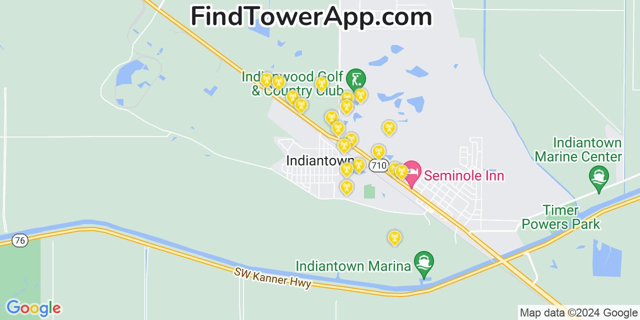 AT&T 4G/5G cell tower coverage map Indiantown, Florida