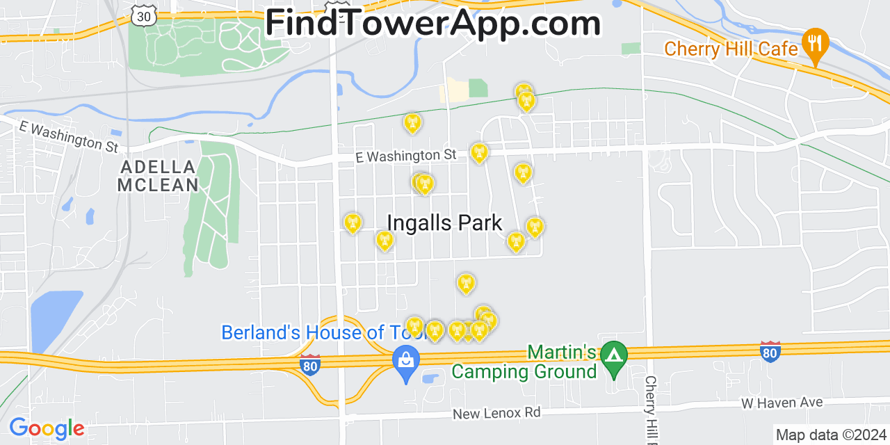 AT&T 4G/5G cell tower coverage map Ingalls Park, Illinois