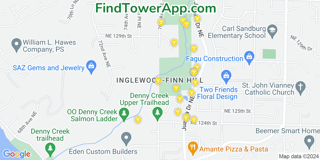 T-Mobile 4G/5G cell tower coverage map Inglewood Finn Hill, Washington