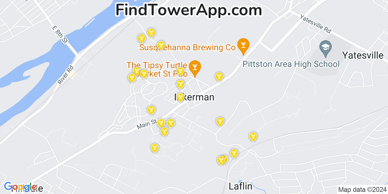 AT&T 4G/5G cell tower coverage map Inkerman, Pennsylvania