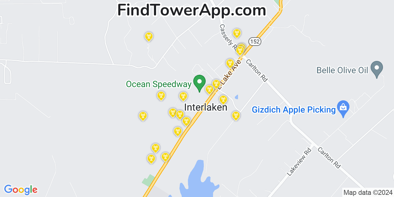 AT&T 4G/5G cell tower coverage map Interlaken, California