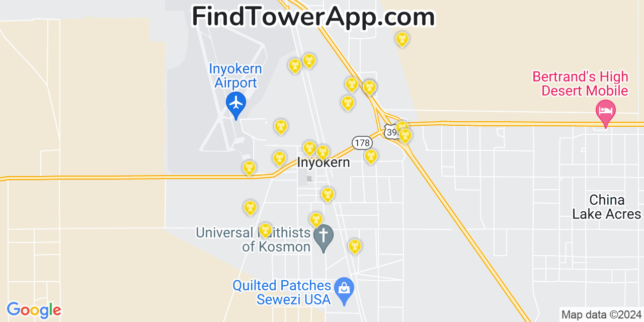 Verizon 4G/5G cell tower coverage map Inyokern, California