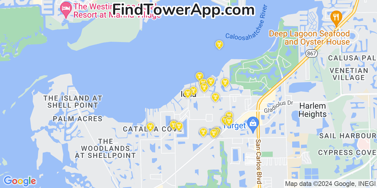 AT&T 4G/5G cell tower coverage map Iona, Florida