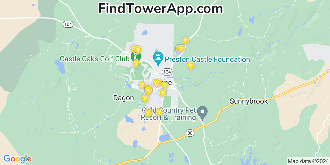 AT&T 4G/5G cell tower coverage map Ione, California