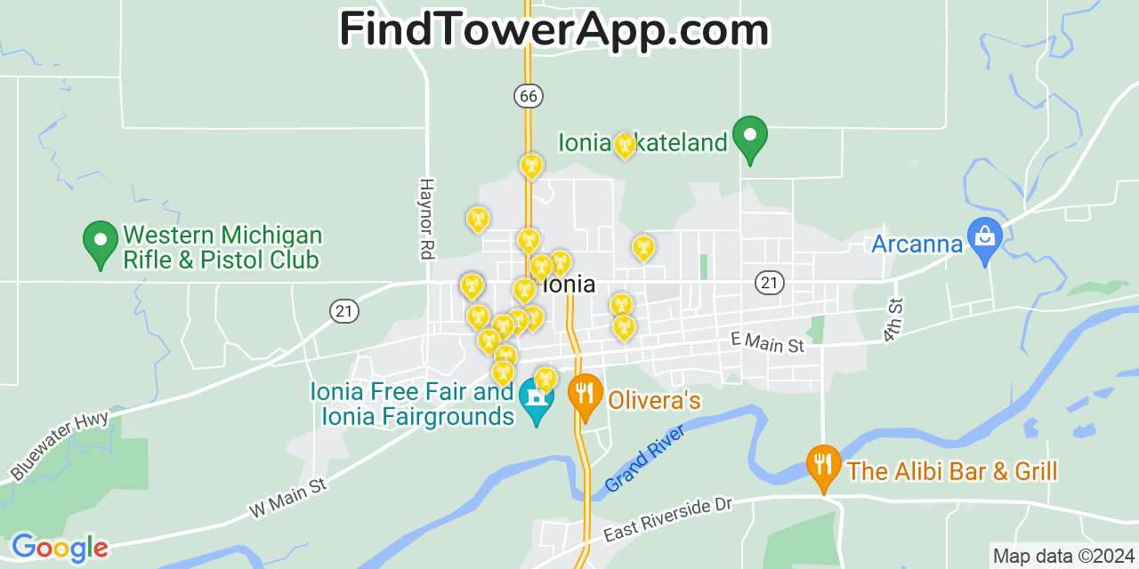 AT&T 4G/5G cell tower coverage map Ionia, Michigan