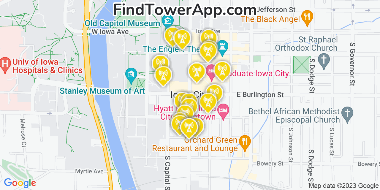 Verizon 4G/5G cell tower coverage map Iowa City, Iowa