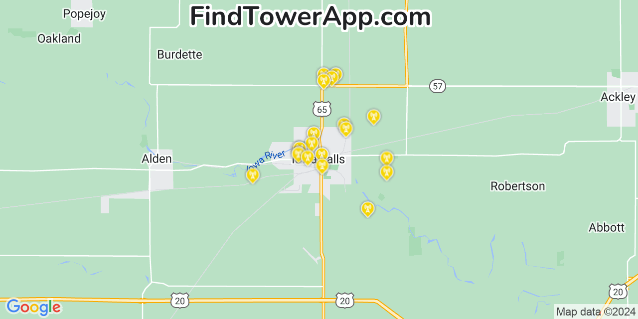 AT&T 4G/5G cell tower coverage map Iowa Falls, Iowa