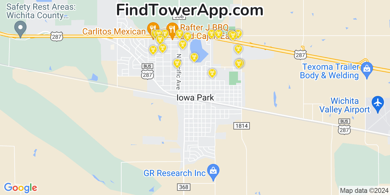 AT&T 4G/5G cell tower coverage map Iowa Park, Texas