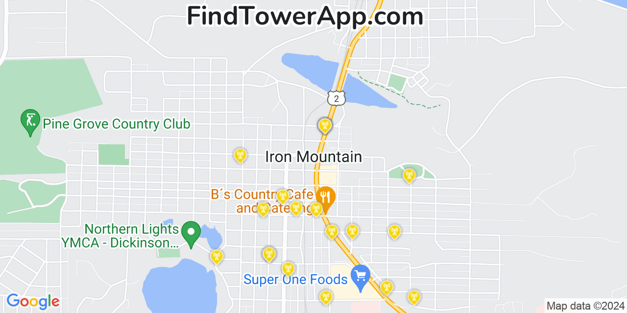 AT&T 4G/5G cell tower coverage map Iron Mountain, Michigan