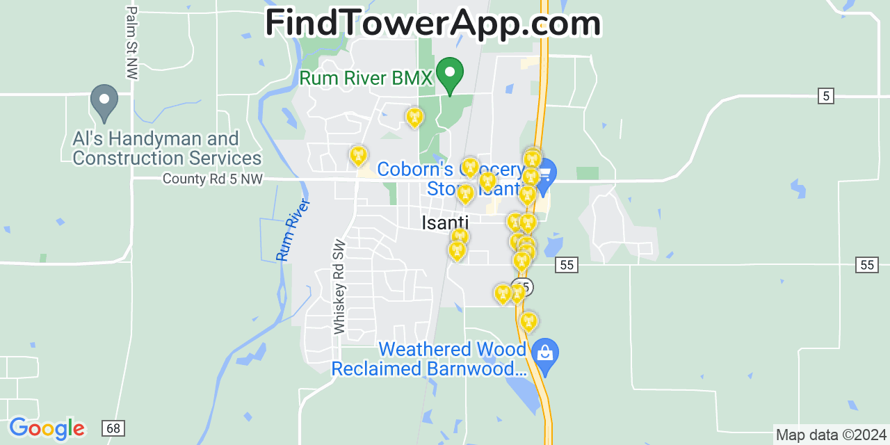 T-Mobile 4G/5G cell tower coverage map Isanti, Minnesota