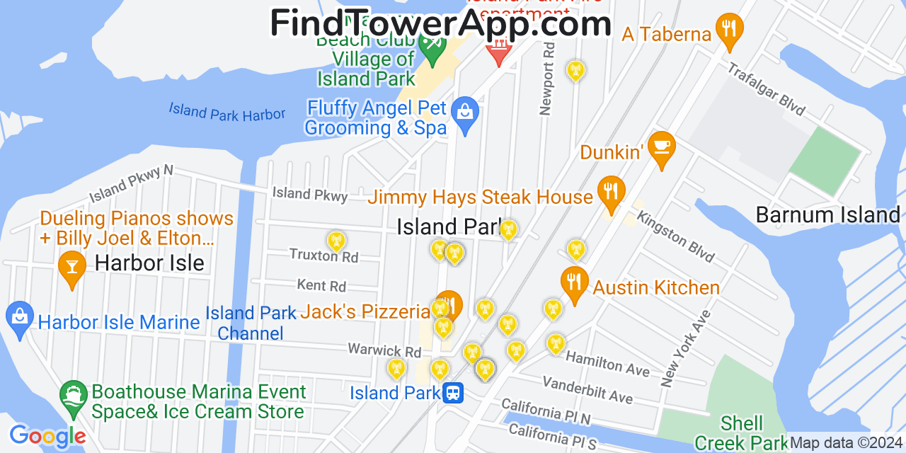 AT&T 4G/5G cell tower coverage map Island Park, New York