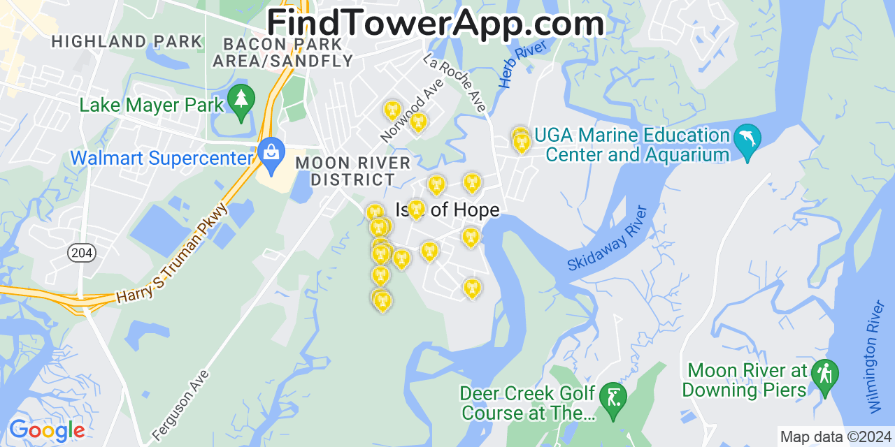 Verizon 4G/5G cell tower coverage map Isle of Hope, Georgia