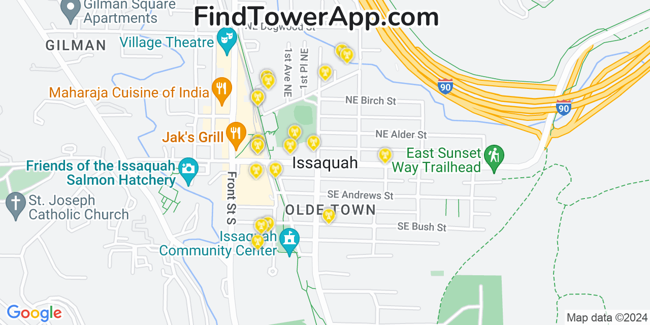 Verizon 4G/5G cell tower coverage map Issaquah, Washington