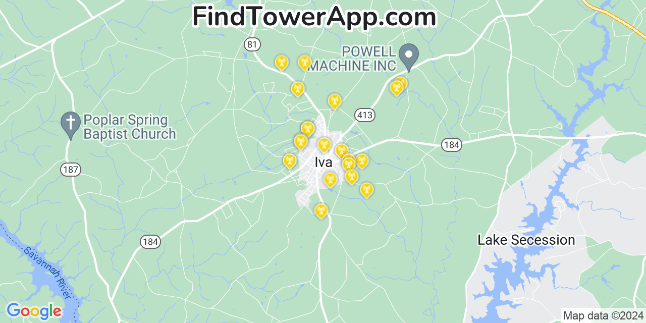 T-Mobile 4G/5G cell tower coverage map Iva, South Carolina