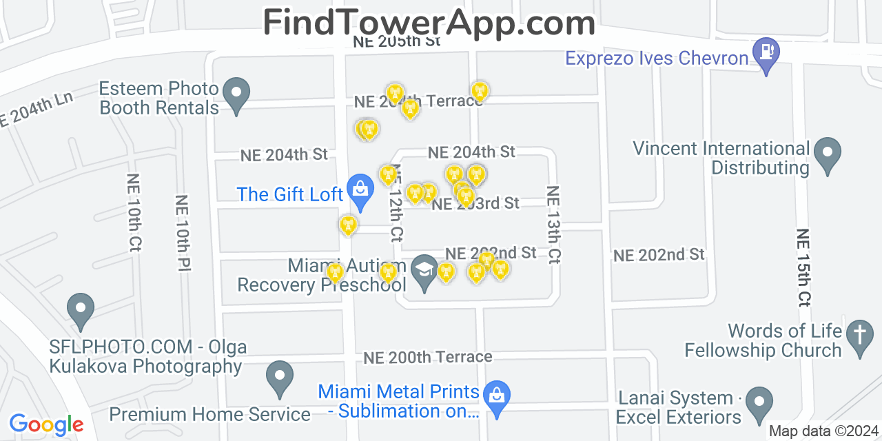 AT&T 4G/5G cell tower coverage map Ives Estates, Florida