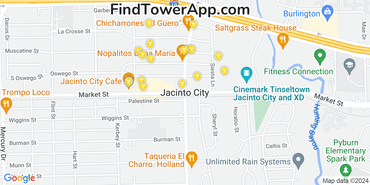 AT&T 4G/5G cell tower coverage map Jacinto City, Texas