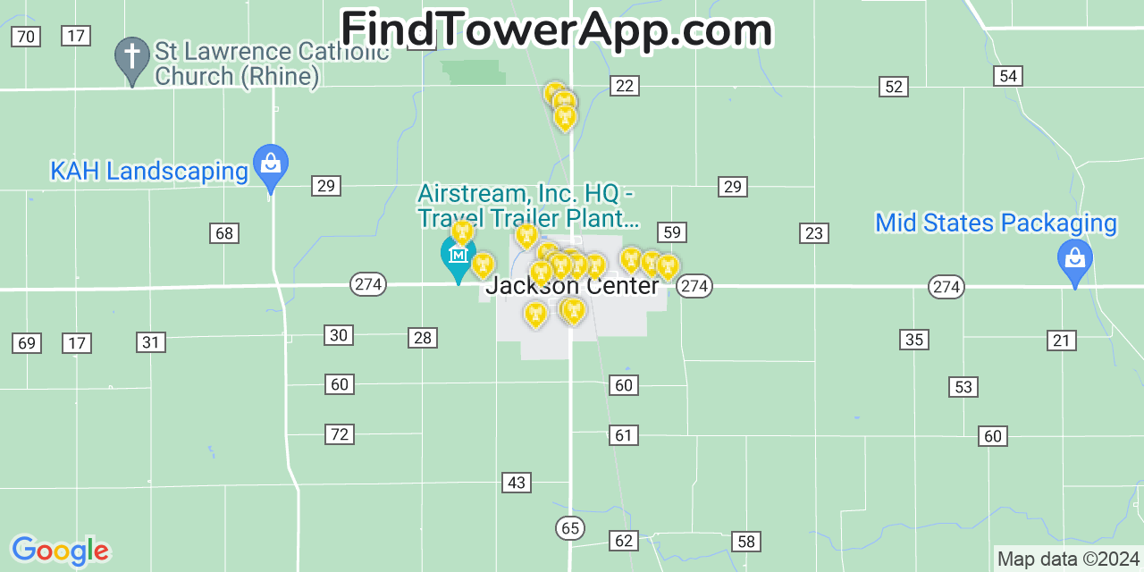 Verizon 4G/5G cell tower coverage map Jackson Center, Ohio