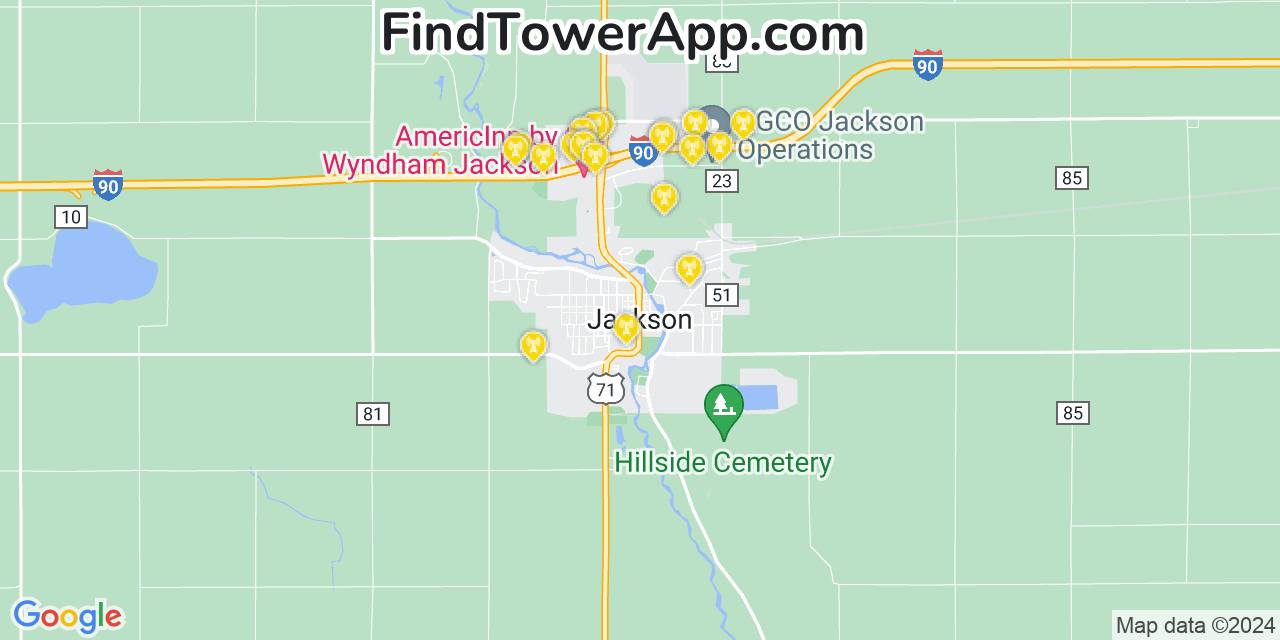 Verizon 4G/5G cell tower coverage map Jackson, Minnesota