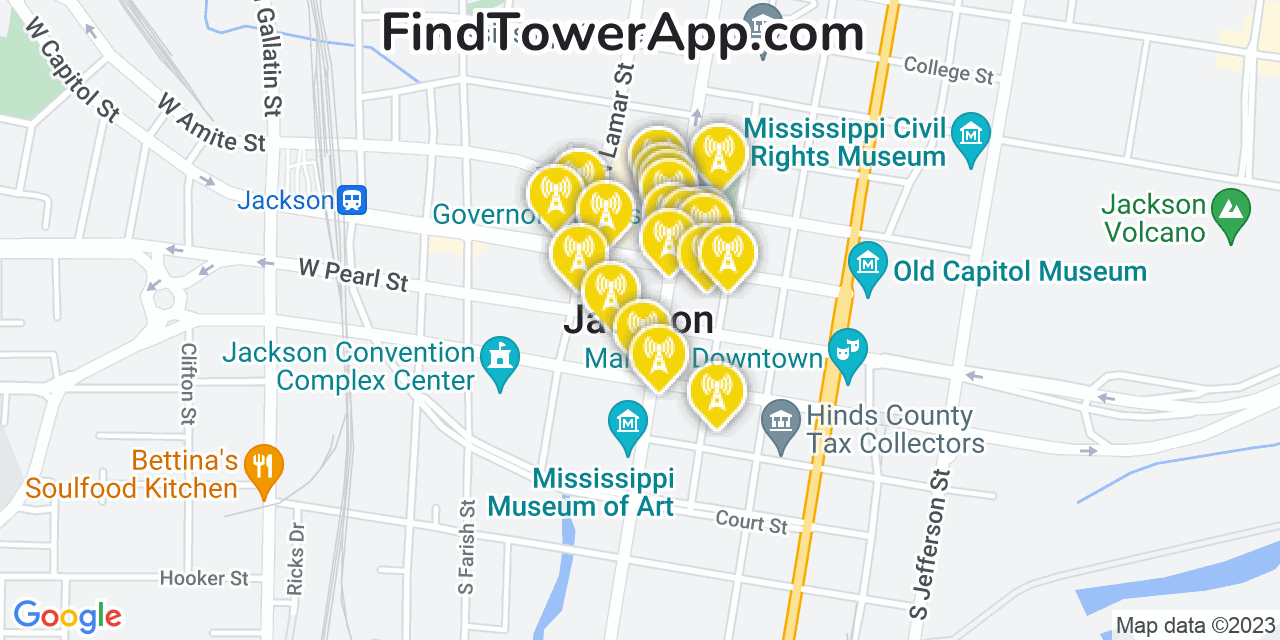 Verizon 4G/5G cell tower coverage map Jackson, Mississippi