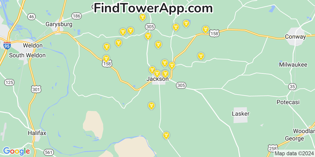 AT&T 4G/5G cell tower coverage map Jackson, North Carolina