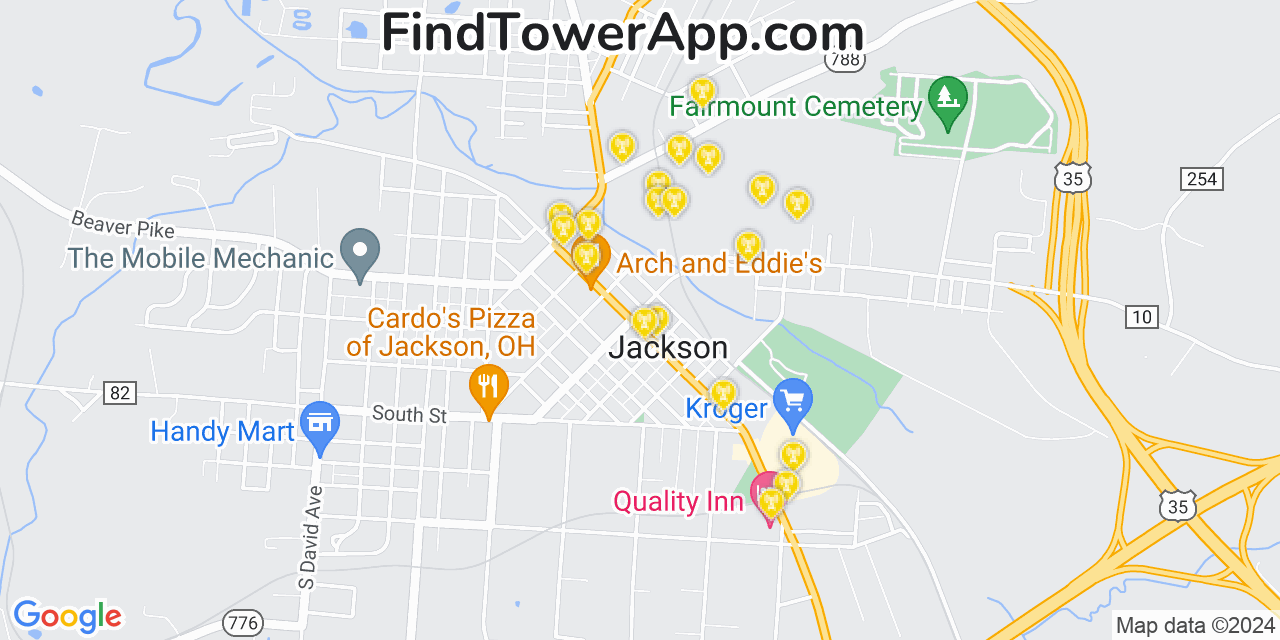 AT&T 4G/5G cell tower coverage map Jackson, Ohio