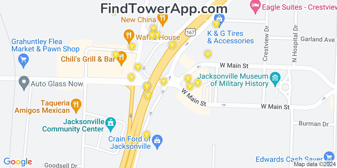 Verizon 4G/5G cell tower coverage map Jacksonville, Arkansas