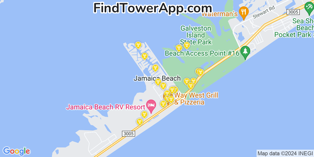 AT&T 4G/5G cell tower coverage map Jamaica Beach, Texas