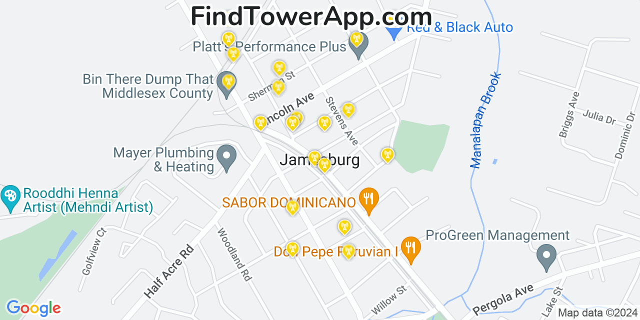 AT&T 4G/5G cell tower coverage map Jamesburg, New Jersey