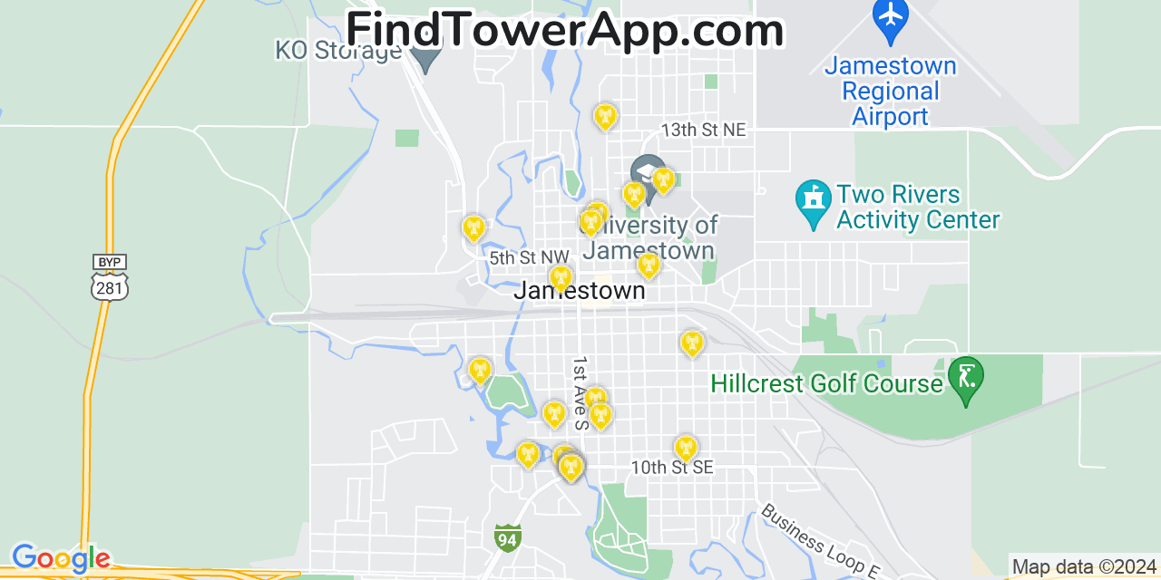 T-Mobile 4G/5G cell tower coverage map Jamestown, North Dakota