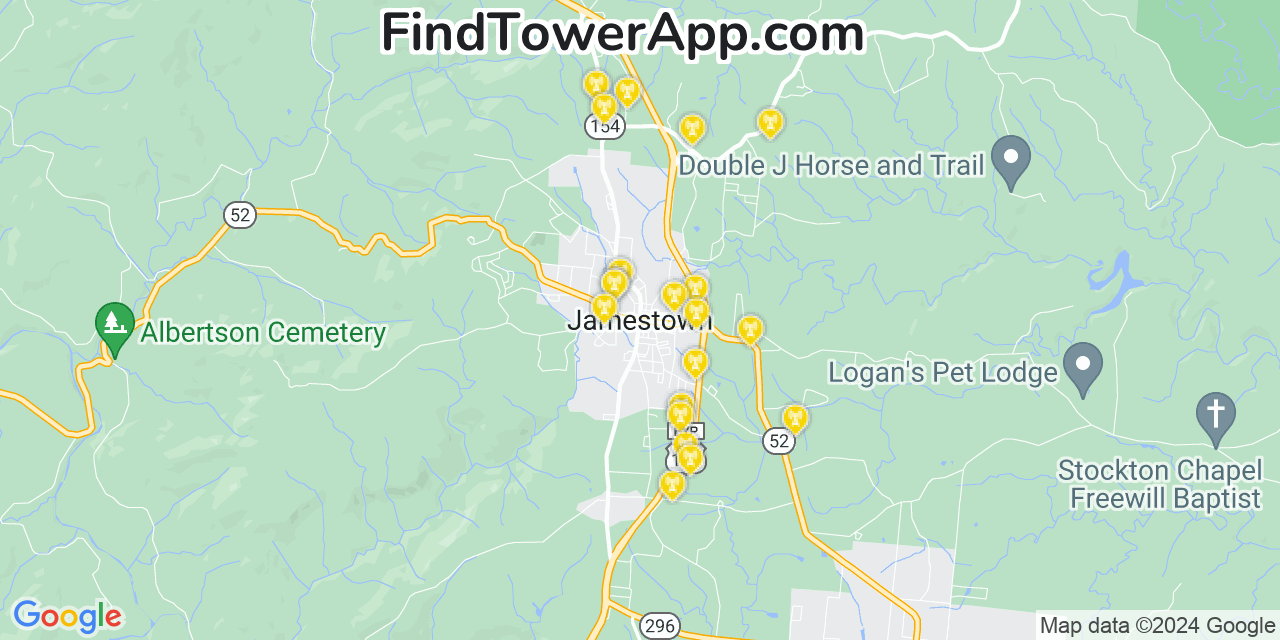 AT&T 4G/5G cell tower coverage map Jamestown, Tennessee