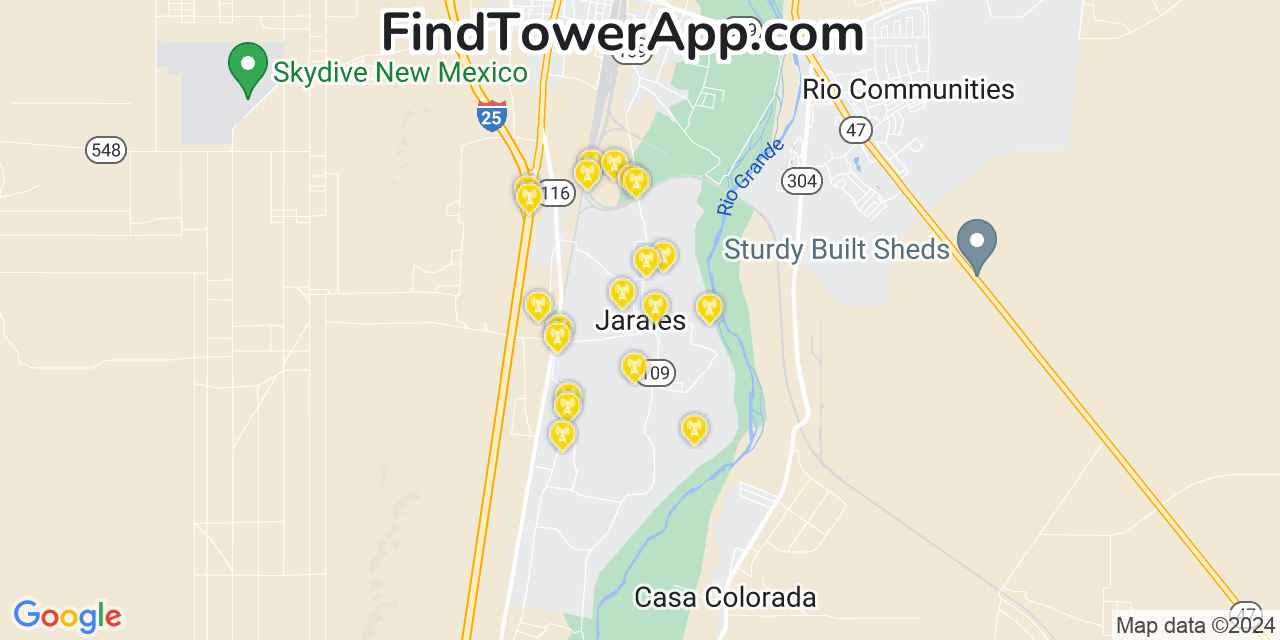 AT&T 4G/5G cell tower coverage map Jarales, New Mexico