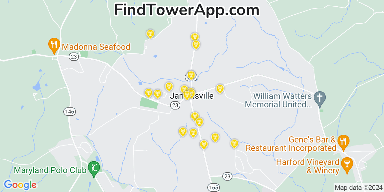 AT&T 4G/5G cell tower coverage map Jarrettsville, Maryland