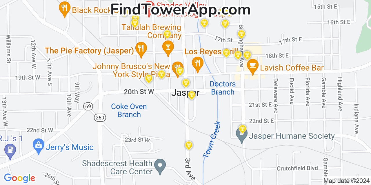 AT&T 4G/5G cell tower coverage map Jasper, Alabama
