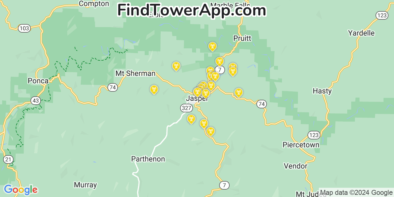 Verizon 4G/5G cell tower coverage map Jasper, Arkansas