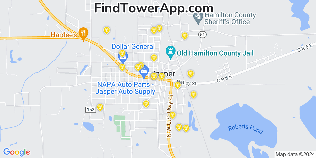 Verizon 4G/5G cell tower coverage map Jasper, Florida