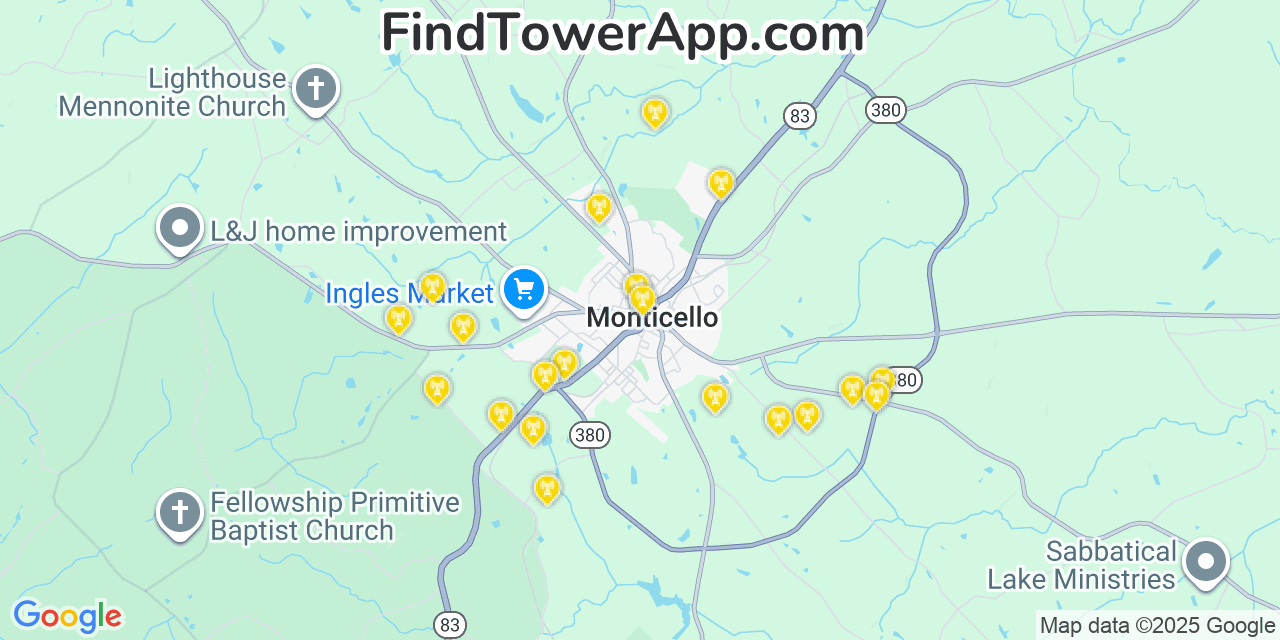 Map showing the 20 primary Mobitel cell tower locations detected in Jasper, Georgia with coverage radius and signal strength indicators