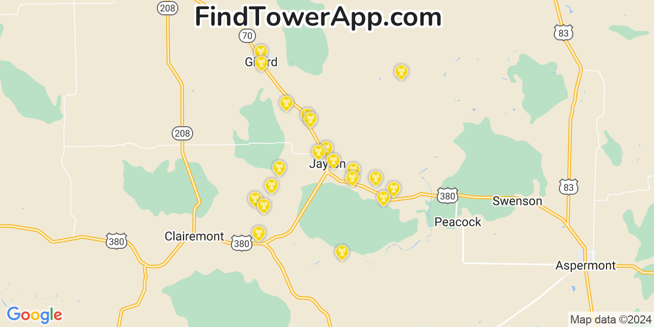 AT&T 4G/5G cell tower coverage map Jayton, Texas