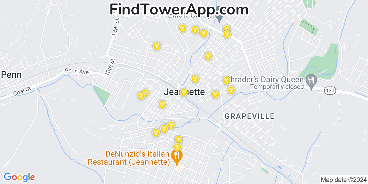 T-Mobile 4G/5G cell tower coverage map Jeannette, Pennsylvania