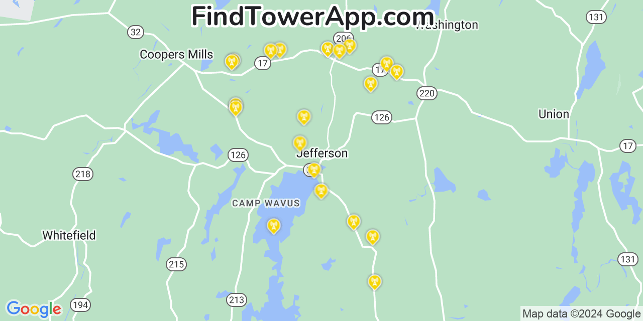 Verizon 4G/5G cell tower coverage map Jefferson, Maine