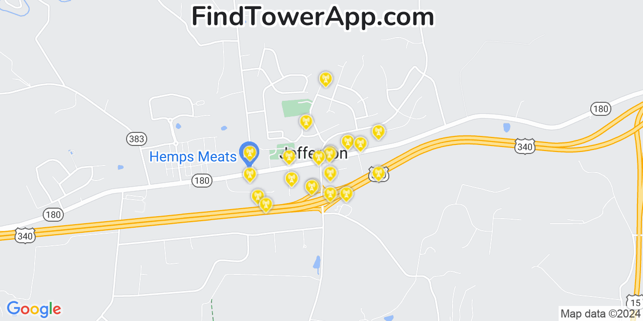 AT&T 4G/5G cell tower coverage map Jefferson, Maryland