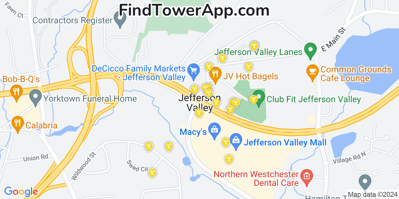 Verizon 4G/5G cell tower coverage map Jefferson Valley Yorktown, New York