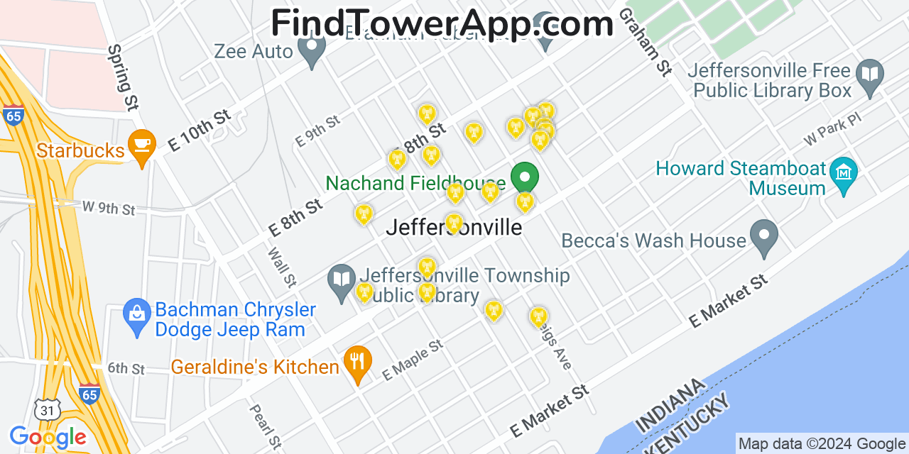 AT&T 4G/5G cell tower coverage map Jeffersonville, Indiana