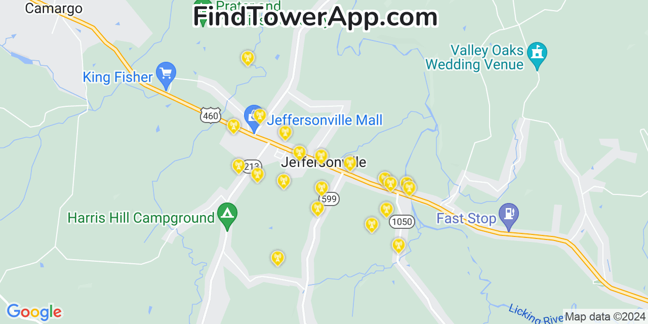 Verizon 4G/5G cell tower coverage map Jeffersonville, Kentucky