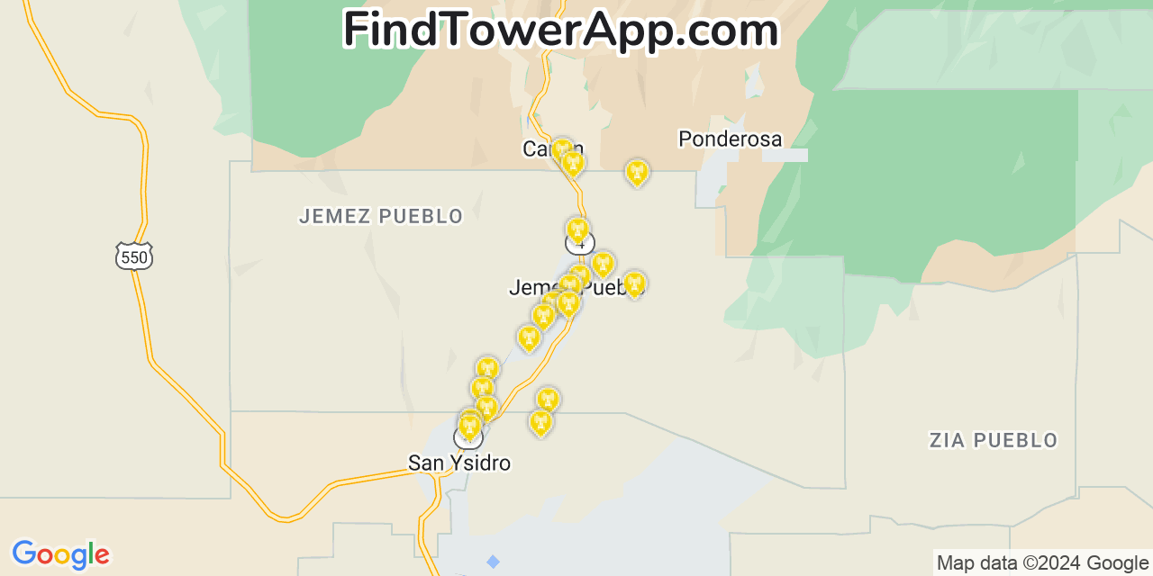 AT&T 4G/5G cell tower coverage map Jemez Pueblo, New Mexico