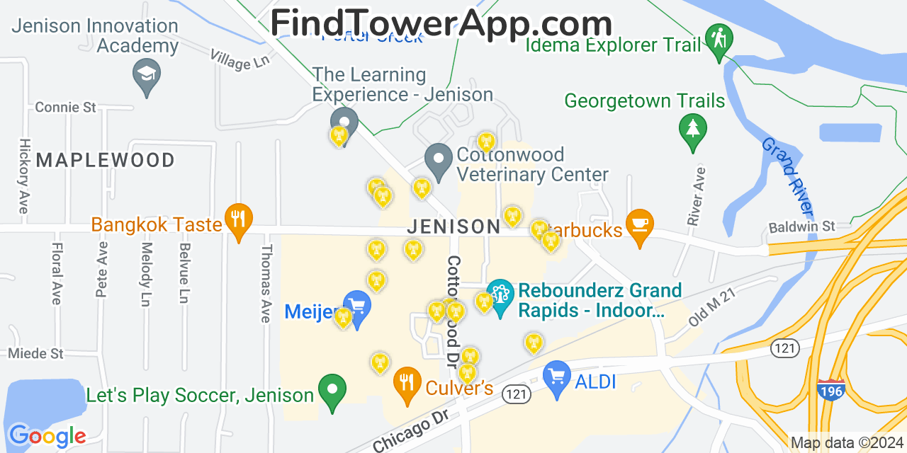 AT&T 4G/5G cell tower coverage map Jenison, Michigan