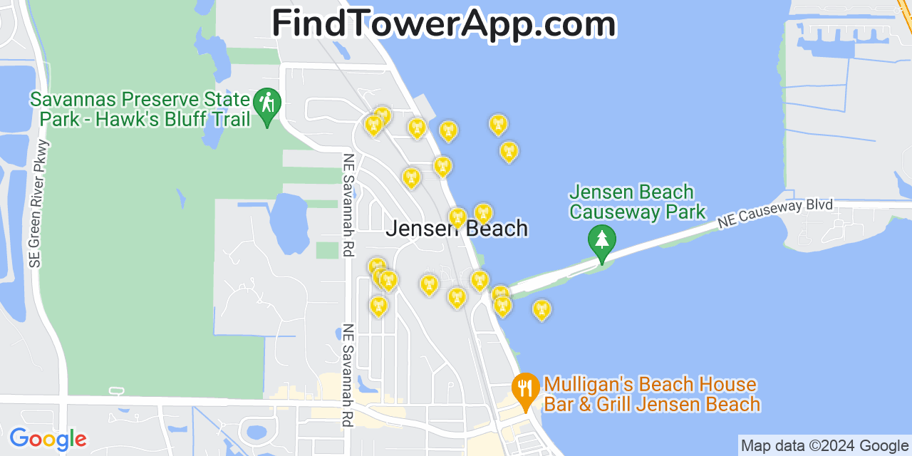 AT&T 4G/5G cell tower coverage map Jensen Beach, Florida